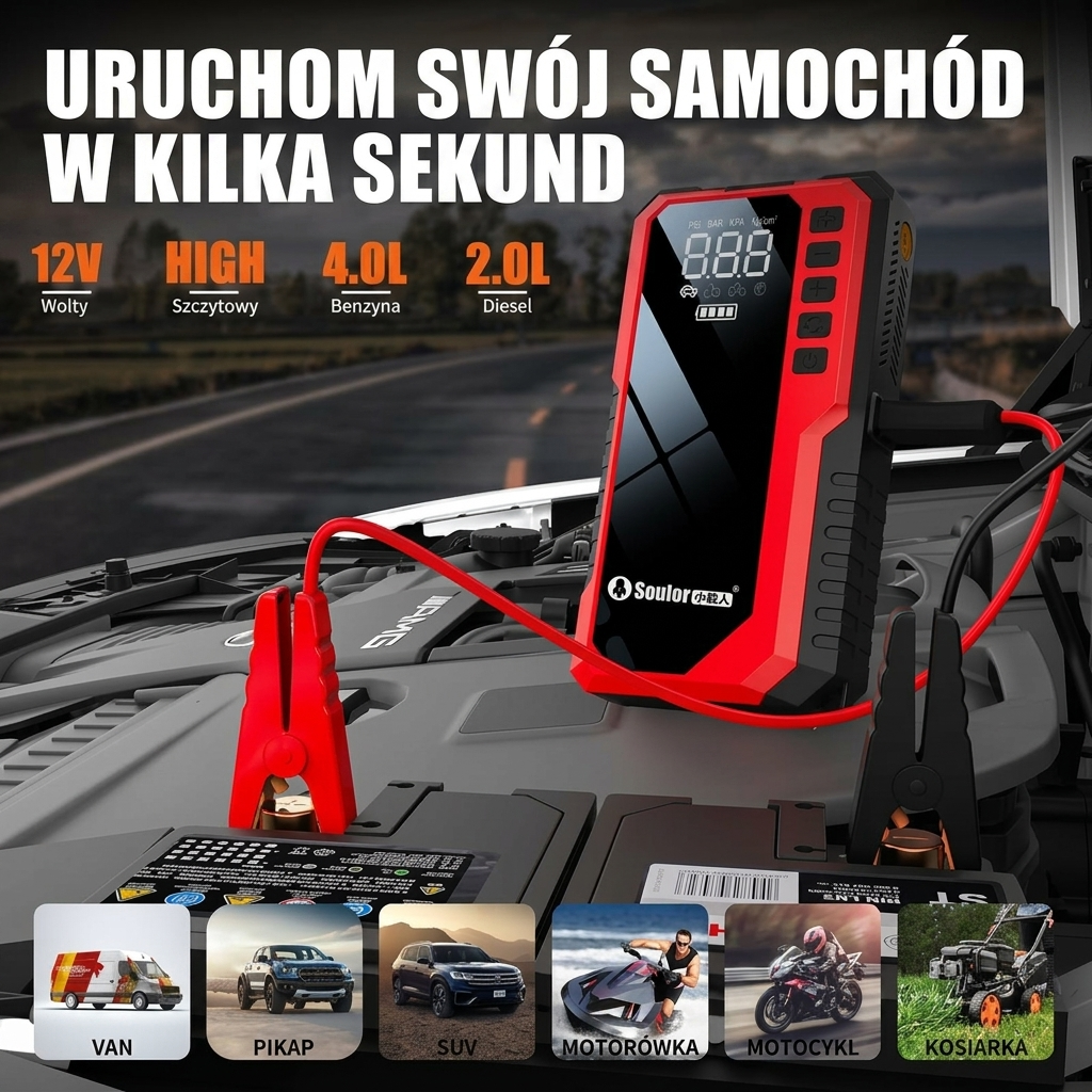 Przenośny rozrusznik samochodowy z kompresorem powietrza, 5000A 12V wzmacniacz akumulatora silnika benzynowego i diesla, skrzynka rozruchowa z szybkim ładowaniem USB do akumulatora samochodowego - Image 2